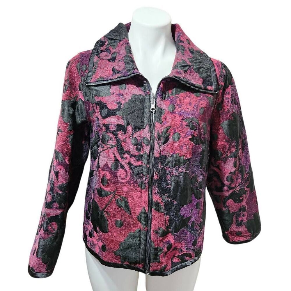 Due‎ Per Due jacket floral tapestry full zip medium black purple pink